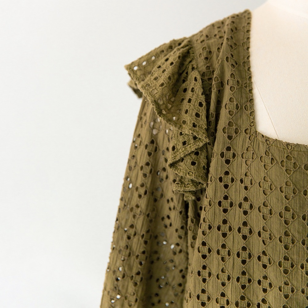 The Odells Olive Eyelet Summer Blouse - Picture 2 of 10